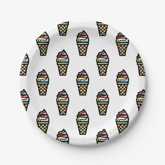 Farbenfrohe Ice Creme Muster Pappteller (Vorderseite)