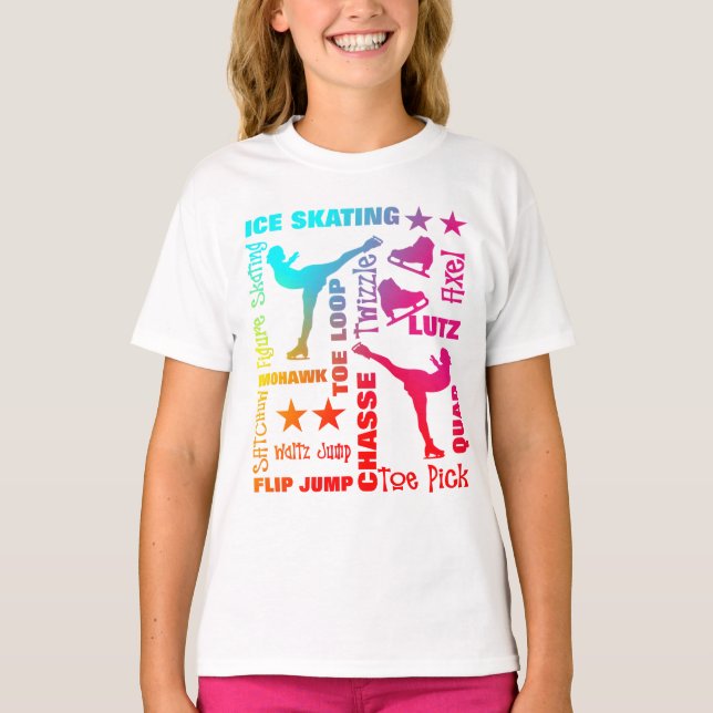 Farbenfrohe Ice Skaten Thema Terminologie Typograf T-Shirt (Vorderseite)