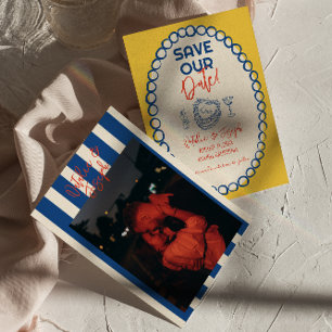 Farbenfrohe Illustriert Gezeichnet Quirky Foto Hoc Save The Date