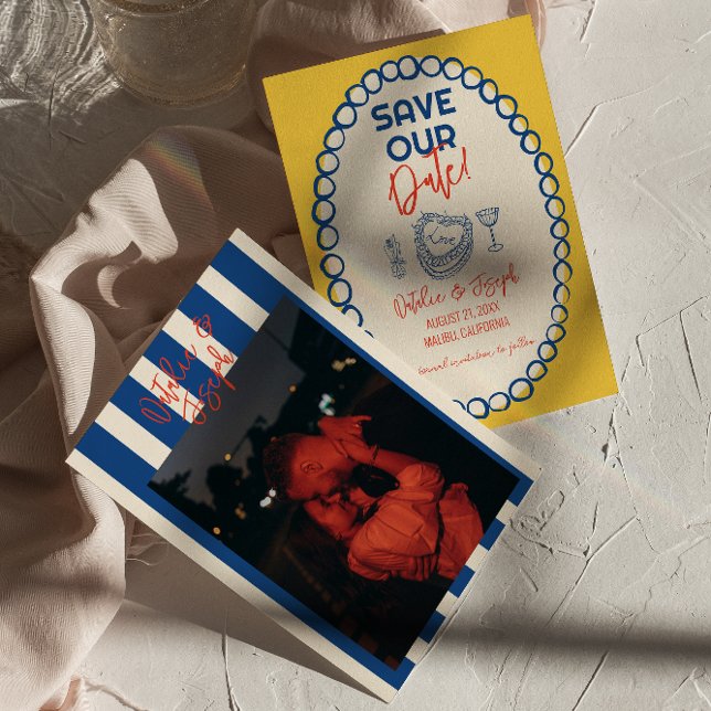 Farbenfrohe Illustriert Gezeichnet Quirky Foto Hoc Save The Date (Von Creator hochgeladen)