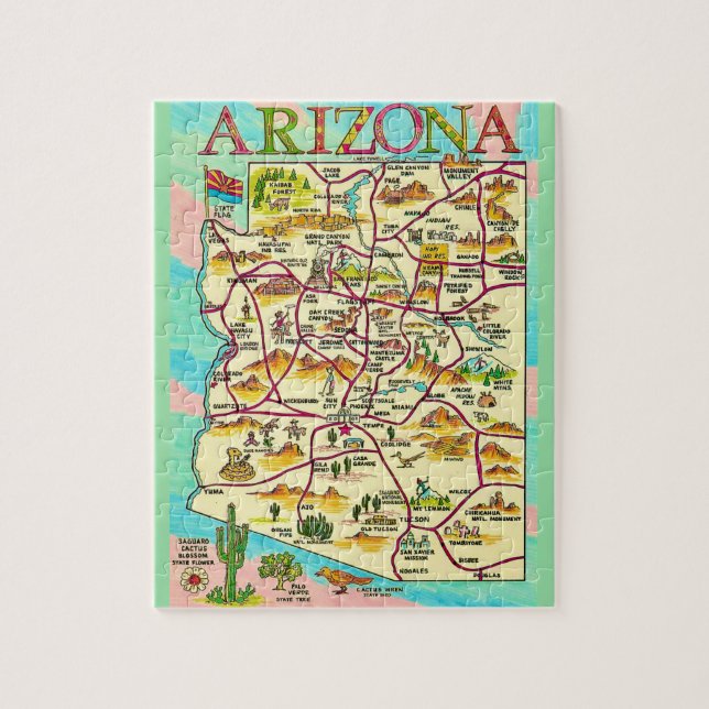 Farbenfrohe Illustrierte Arizona Karte Puzzle (Vertikal)