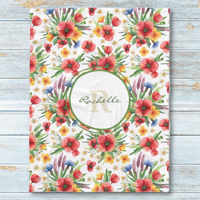 Farbenfrohe Illustrierte Wildblumen, Muster für Pf Fleecedecke (Von Creator hochgeladen)