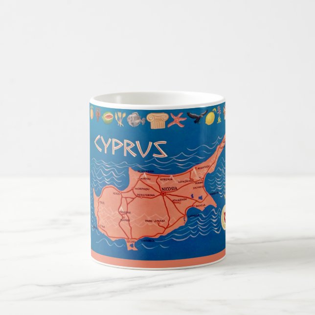 Farbenfrohe Illustrierte Zypern-Karte Tasse (Mittel)