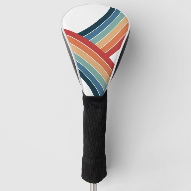 Farbenfrohe, im Retro-Stil gehaltene Regenbogendek Golf Headcover (Vorderseite)