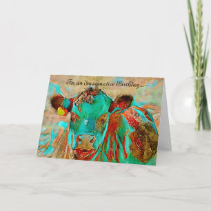 Farbenfrohe, imaginäre Kuh Geburtstagskarte Karte