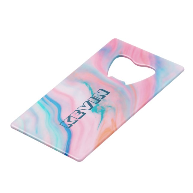 Farbenfrohe Imitate mit Marmorboden Geldbeutel Flaschenöffner (Rückseite Schrägansicht)