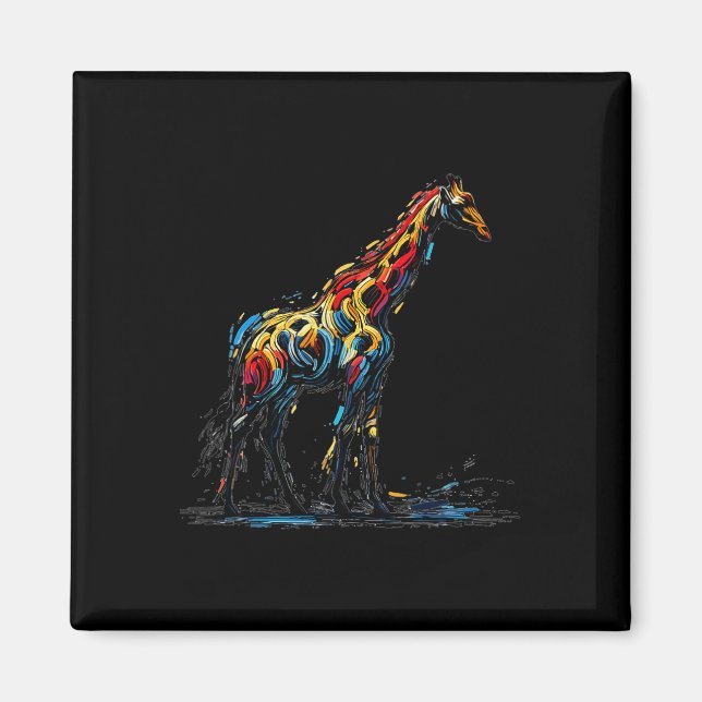 Farbenfrohe Impressionismus Stil Tier Lover Giraff Magnet (Vorne)