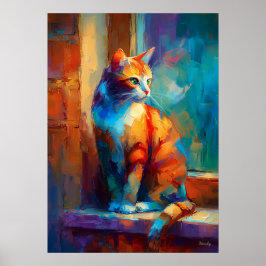 Farbenfrohe impressionistische Katzen-Tier-Malerei Poster