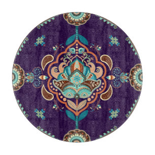 Farbenfrohe indische Ornamente, geometrische Grenz Schneidebrett