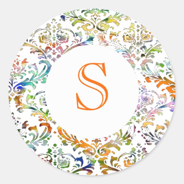 Farbenfrohe, individuell anpassbare Monogramm Runder Aufkleber (Vorderseite)