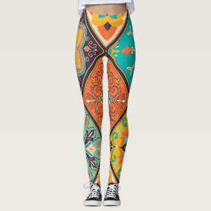 Farbenfrohe islamisch inspirierte Patchwork-Kachel Leggings