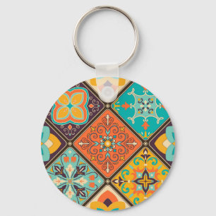 Farbenfrohe islamisch inspirierte Patchwork-Kachel Schlüsselanhänger