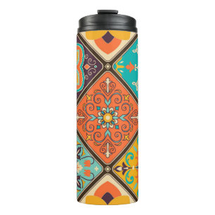 Farbenfrohe islamisch inspirierte Patchwork-Kachel Thermosbecher