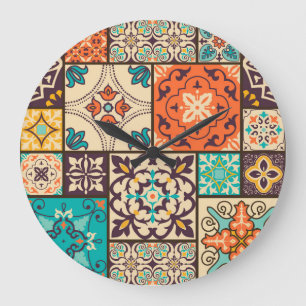 Farbenfrohe islamische Patchwork: Vintage Tile. Große Wanduhr