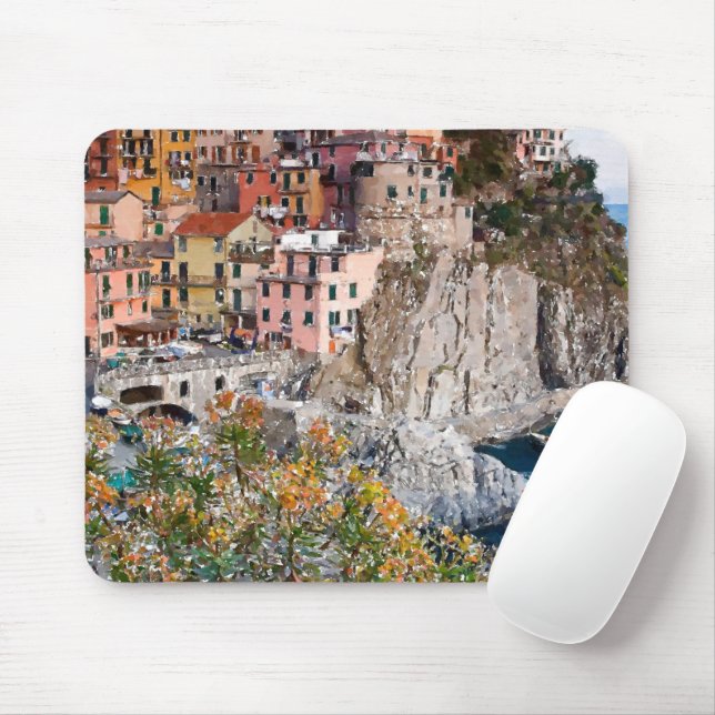 Farbenfrohe italienische Amalfiküste Aquarellmaler Mousepad (Mit Mouse)