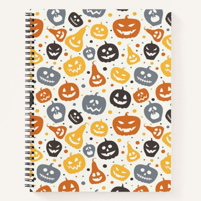 Farbenfrohe Jack-O'-Lantern-Gesichtsmuster Notizbuch (Vorderseite)