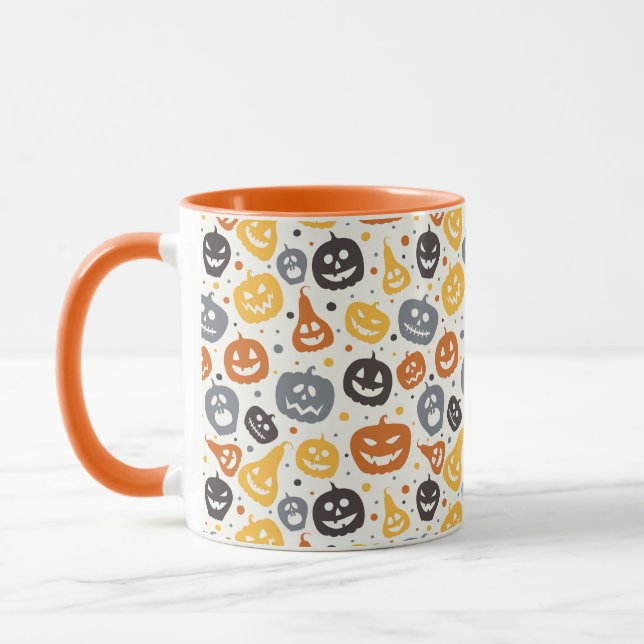 Farbenfrohe Jack-O'-Lantern-Gesichtsmuster Tasse (Links)