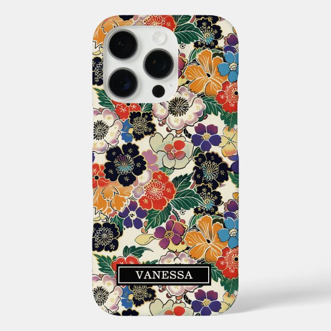 Farbenfrohe japanische Blumen monogrammiert Case-Mate iPhone Hülle (Rückseite)