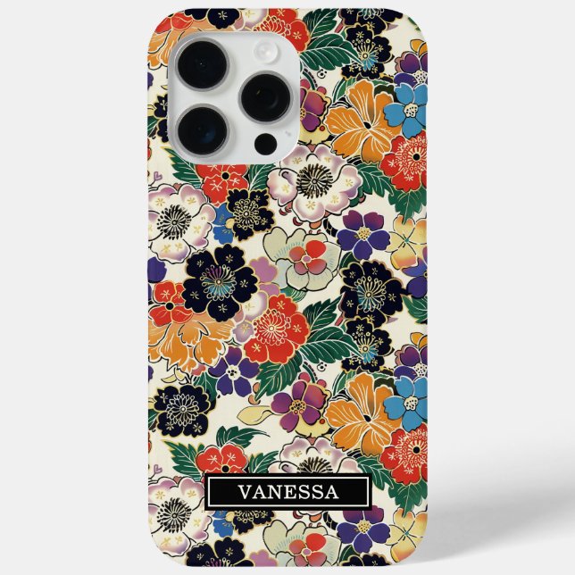 Farbenfrohe japanische Blumen monogrammiert Case-Mate iPhone Hülle (Rückseite)