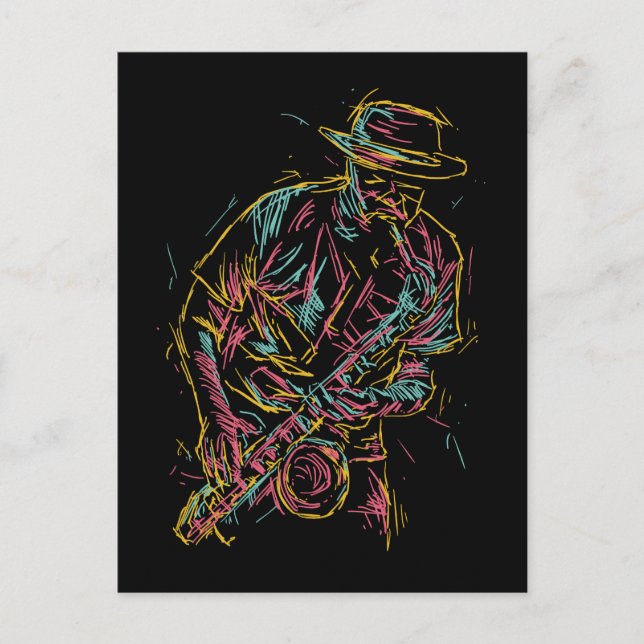 Farbenfrohe Jazz Player-Postkarte Postkarte (Vorderseite)