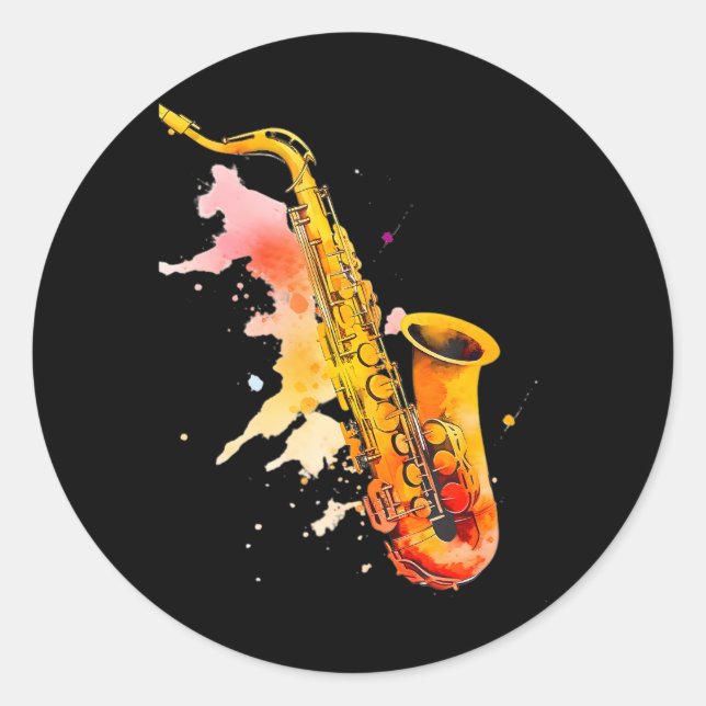 Farbenfrohe Jazz Saxophon Player Runder Aufkleber (Vorderseite)