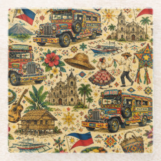 Farbenfrohe Jeepney Philippinen Erbe – Bunt Glasuntersetzer