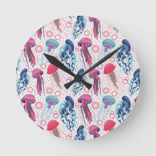Farbenfrohe Jelly-Fische Runde Wanduhr
