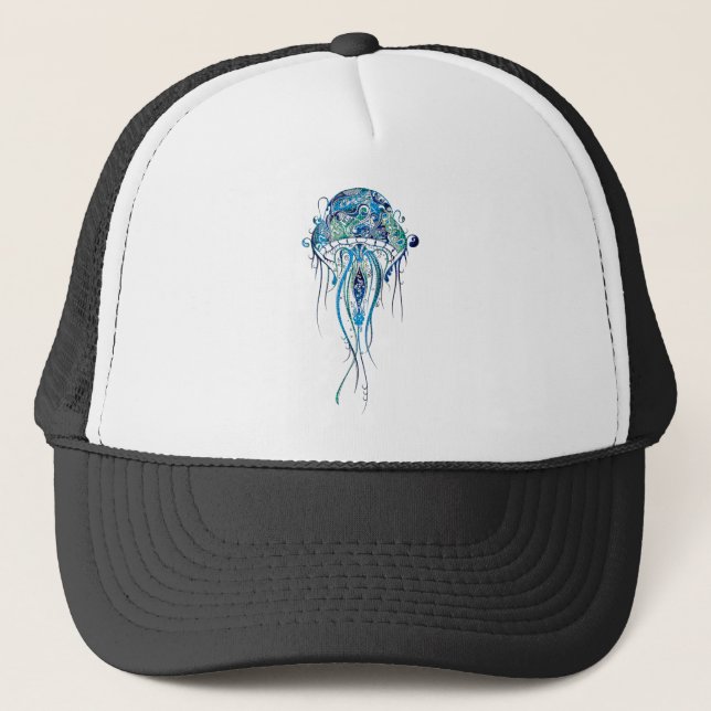 Farbenfrohe Jellyfish Tattoo Style Truckerkappe (Vorderseite)
