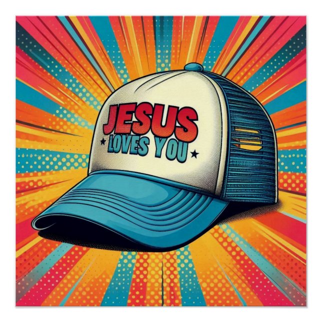Farbenfrohe Jesus LKWer Mütze! Poster (Vorderseite)