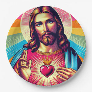 Farbenfrohe Jesus Papier Teller! Pappteller