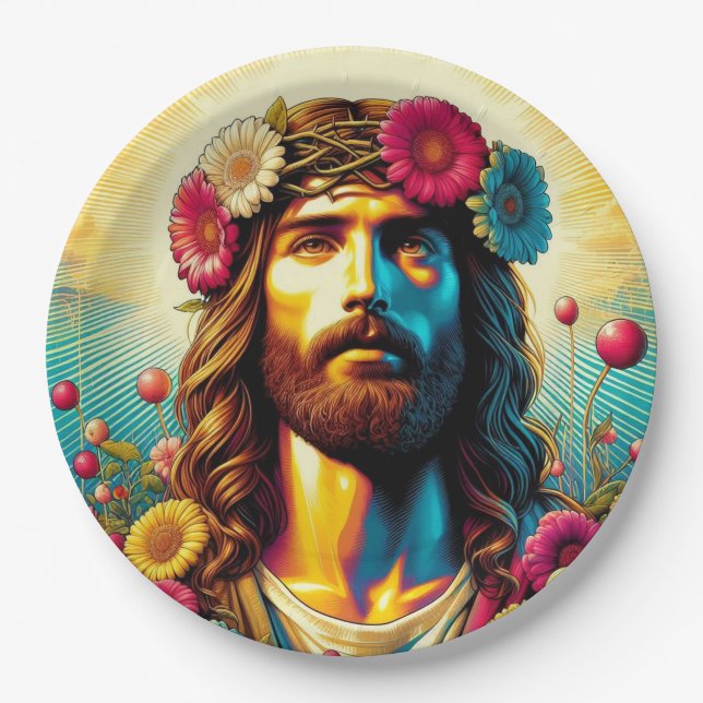 Farbenfrohe Jesus Papier Teller! Pappteller (Vorderseite)