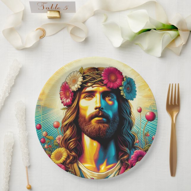 Farbenfrohe Jesus-Papierteller! Pappteller (Hochzeit)