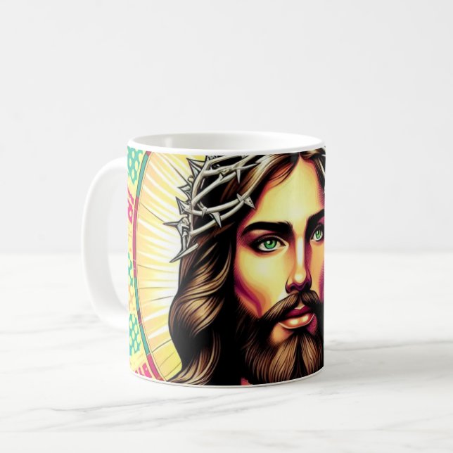 Farbenfrohe Jesus-Tasse! Kaffeetasse (Vorderseite Links)