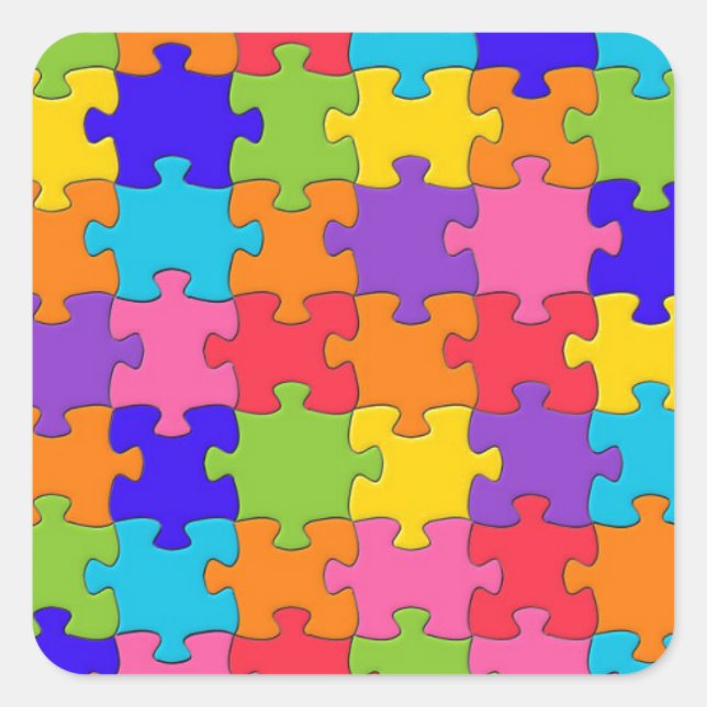 Farbenfrohe Jigsaw Puzzle Muster Quadratischer Aufkleber (Vorderseite)