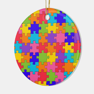 Farbenfrohe Jigsaw Puzzle Pieces Happy Puzzler Keramik Ornament