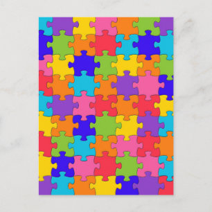Farbenfrohe Jigsaw Puzzle Pieces Happy Puzzler Postkarte