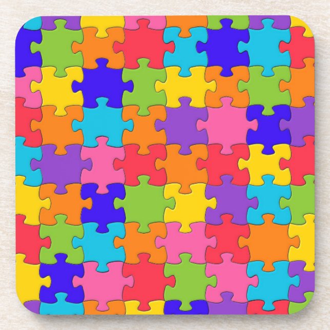 Farbenfrohe Jigsaw Puzzle Pieces Happy Puzzler Untersetzer (Vorderseite)