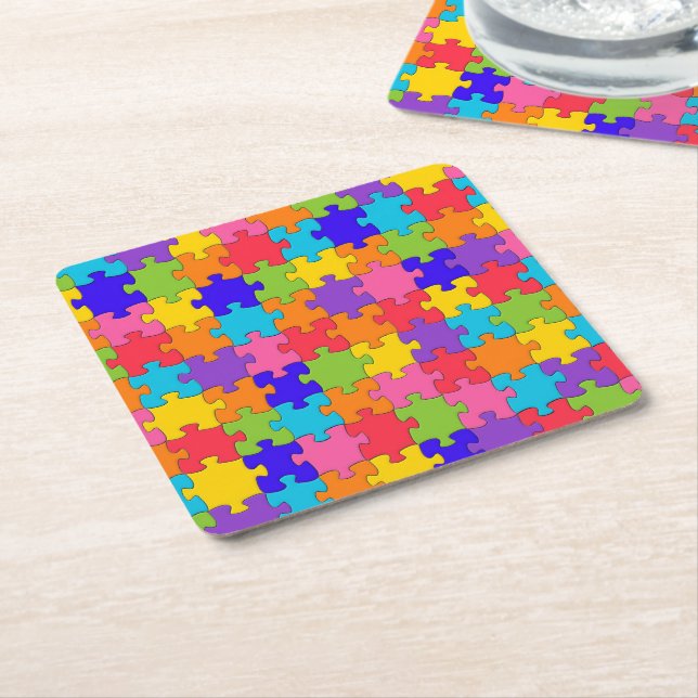 Farbenfrohe Jigsaw Puzzle Rechteckiger Pappuntersetzer (angewinkelt)