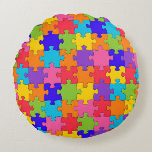 Farbenfrohe Jigsaw Puzzle Rundes Kissen