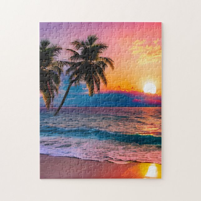 Farbenfrohe Jigsaw Puzzle Watercolor Beach Sonnenu (Vertikal)