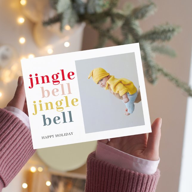 Farbenfrohe Jingle Bell mit Foto | Happy Holiday Postkarte (Von Creator hochgeladen)