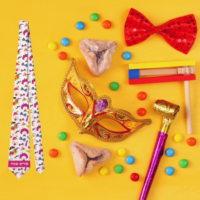 Farbenfrohe jüdische Ferien Hebräisch Happy Purim  Krawatte (Von Creator hochgeladen)