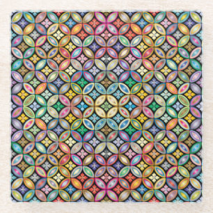 Farbenfrohe Jugendstil-Flora Glasuntersetzer