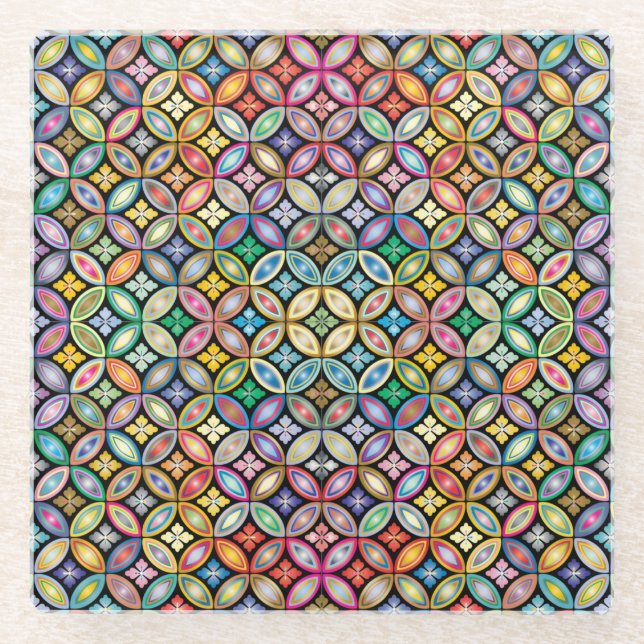 Farbenfrohe Jugendstil-Flora Glasuntersetzer (Vorderseite)