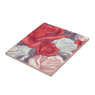 Farbenfrohe Jugendstil-Rose Fliesen für die Badewa