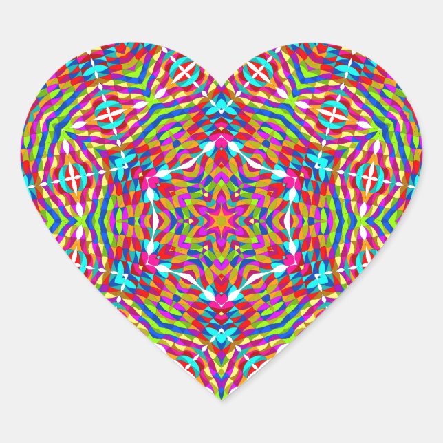Farbenfrohe Jumble Mandala Herz-Aufkleber (Vorderseite)