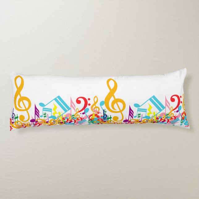 Farbenfrohe Jumbled Musical Notes Seitenschläferkissen (Rückseite)