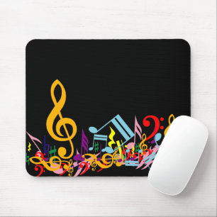 Farbenfrohe Jumbled-Musiknoten auf Schwarz Mousepad