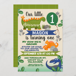 Farbenfrohe Jungen Little Dinosaur Geburtstag Einl Einladung