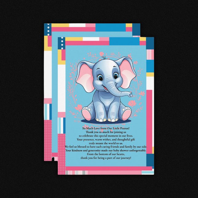 Farbenfrohe Jungle Blue Elephant Baby Dusche Dankeskarte (Von Creator hochgeladen)